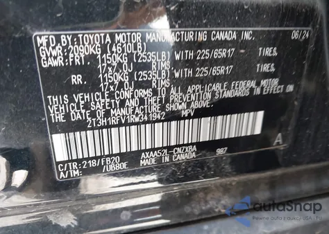 2024 Toyota Rav4 Le z USA, uszkodzony, nr VIN 2T3H1RFV1RW341942